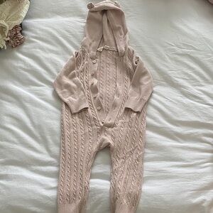 GAP Cable-Knit Hooded One-Piece in Blush Pink